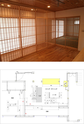 受賞作例「直交する間仕切りガラス引き戸」